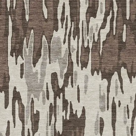 Brown Ivory And Taupe Striped Washable Area Rug With UV Protection Photo 2