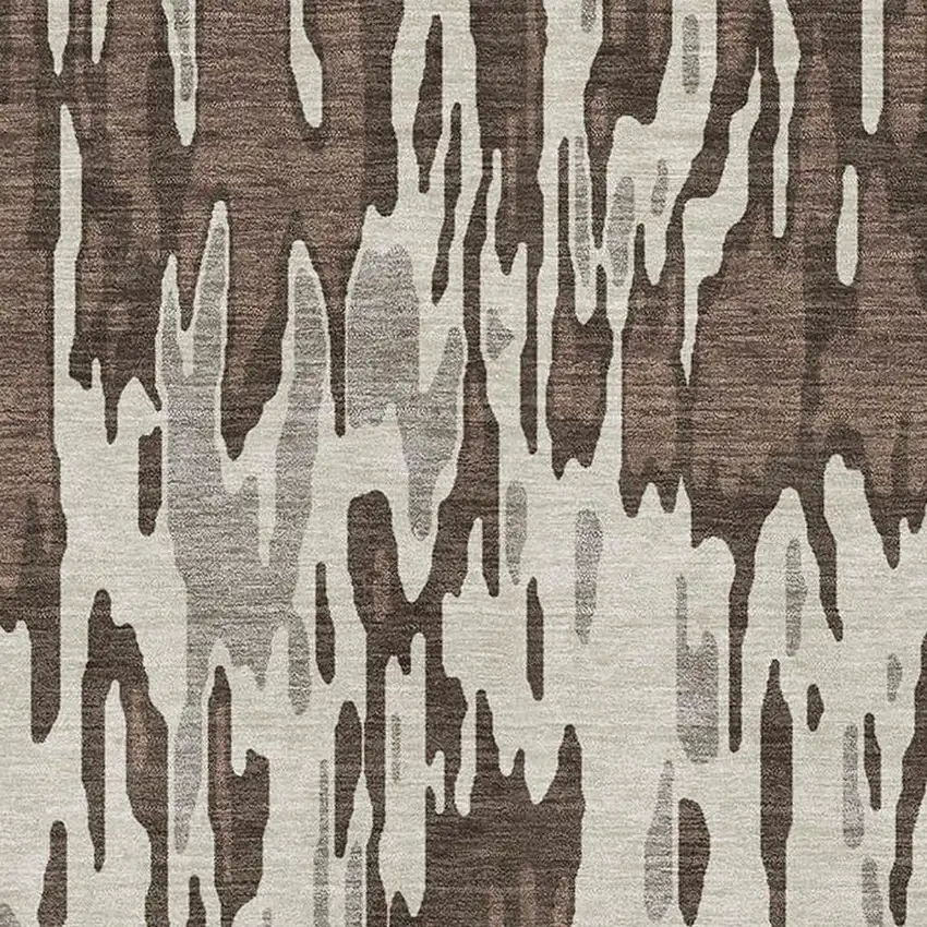 Brown Ivory And Taupe Striped Washable Area Rug With UV Protection Photo 2