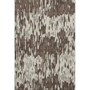 Photo of Brown Ivory And Taupe Striped Washable Area Rug With UV Protection