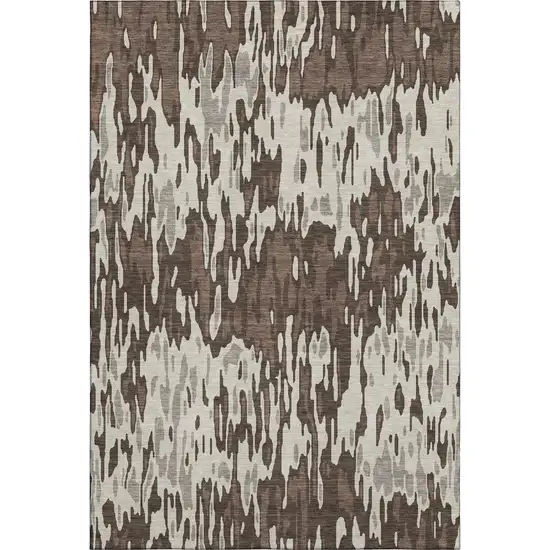 Brown Ivory And Taupe Striped Washable Area Rug With UV Protection Photo 1