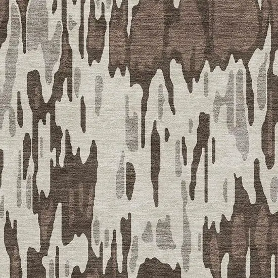 Brown Ivory And Taupe Striped Washable Area Rug With UV Protection Photo 2