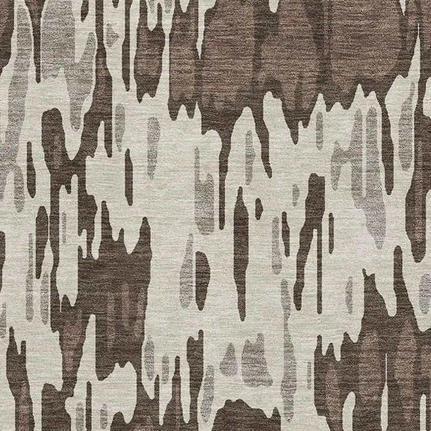 Brown Ivory And Taupe Striped Washable Area Rug With UV Protection Photo 2