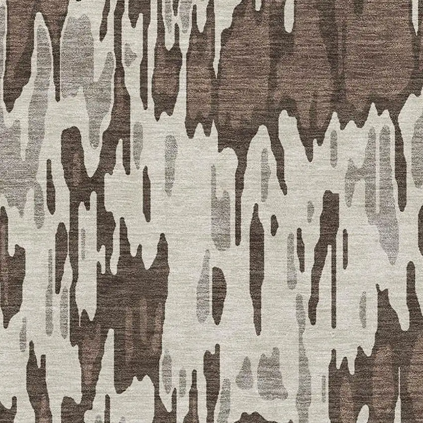 Brown Ivory And Taupe Striped Washable Area Rug With UV Protection Photo 2