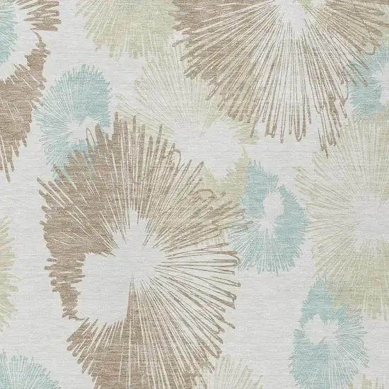 Brown Ivory And Teal Blue Floral Washable Indoor Outdoor Area Rug Photo 6
