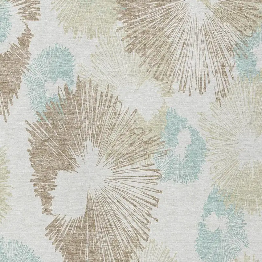 Brown Ivory And Teal Blue Floral Washable Indoor Outdoor Area Rug Photo 6