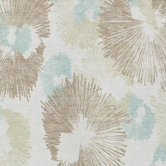 Brown Ivory And Teal Blue Floral Washable Indoor Outdoor Area Rug Photo 6