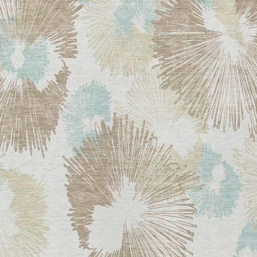 Brown Ivory And Teal Blue Floral Washable Indoor Outdoor Area Rug Photo 6