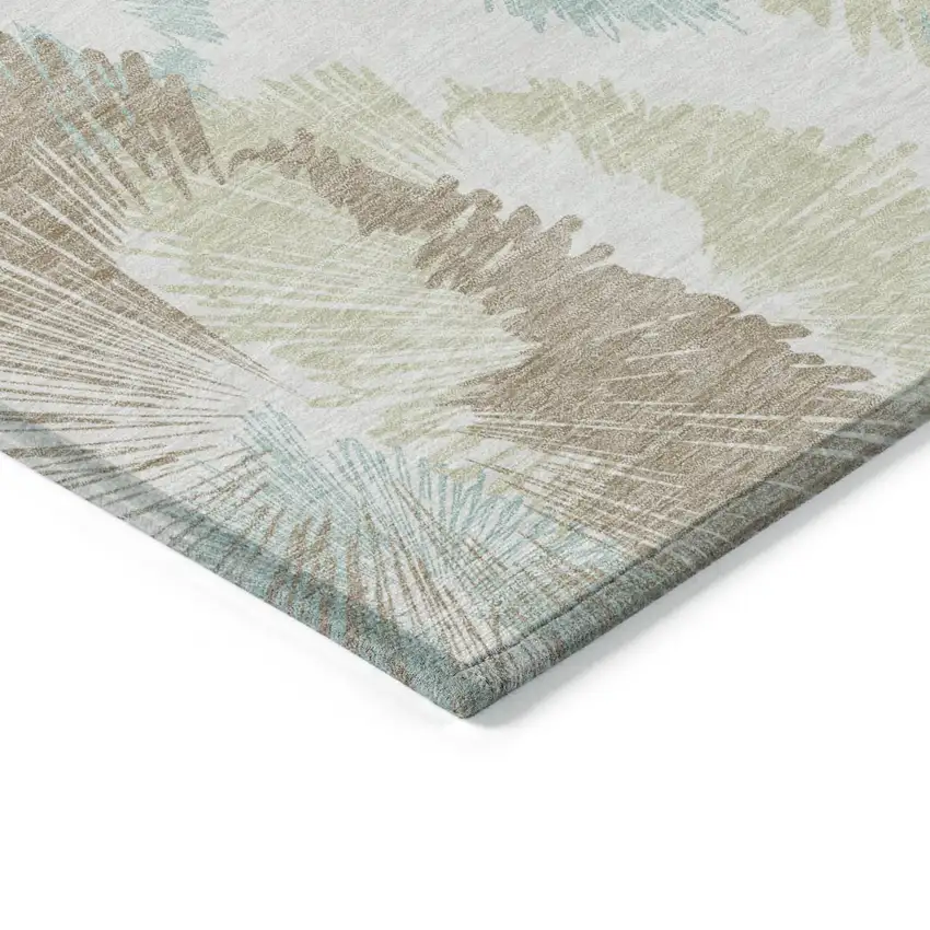 Brown Ivory And Teal Blue Floral Washable Indoor Outdoor Area Rug Photo 5