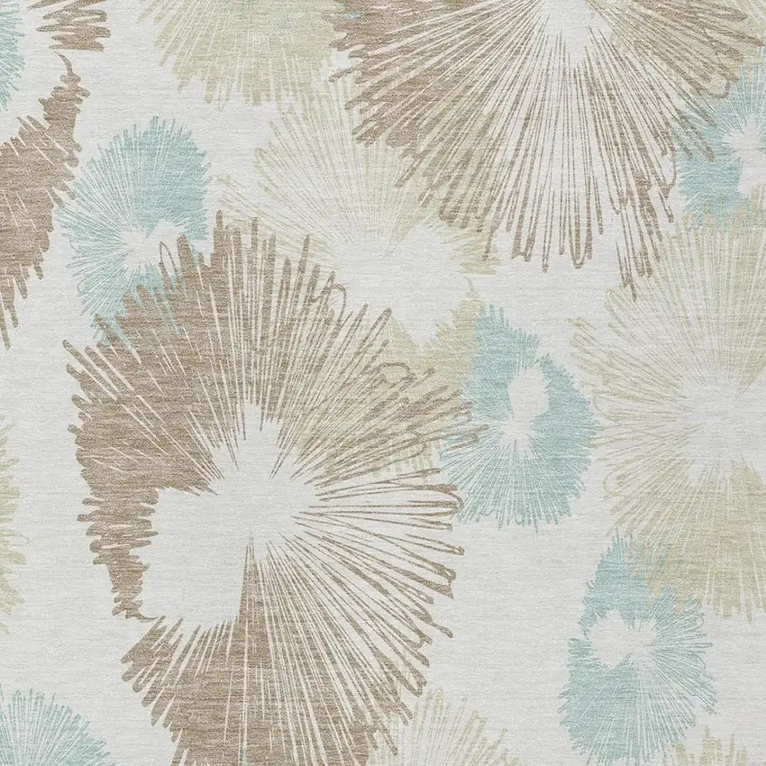 Brown Ivory And Teal Blue Floral Washable Indoor Outdoor Area Rug Photo 4