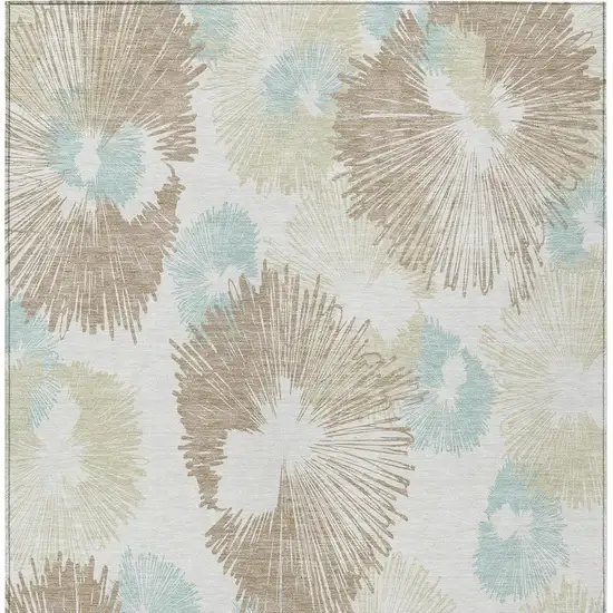 Brown Ivory And Teal Blue Floral Washable Indoor Outdoor Area Rug Photo 3
