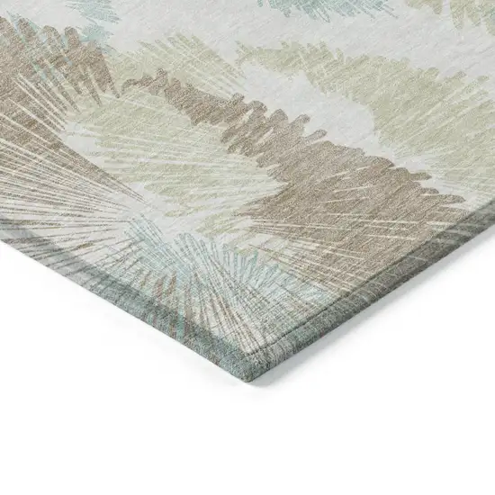 Brown Ivory And Teal Blue Floral Washable Indoor Outdoor Area Rug Photo 4