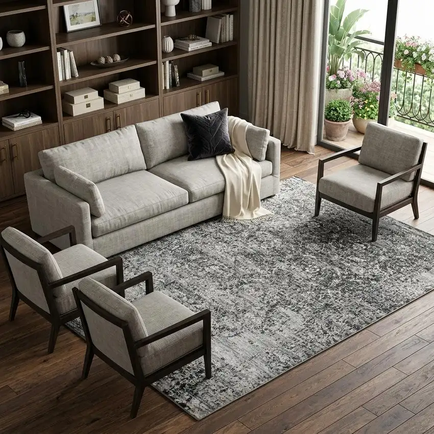 Brown Ivory Black And Light Gray Oriental Area Rug Photo 1
