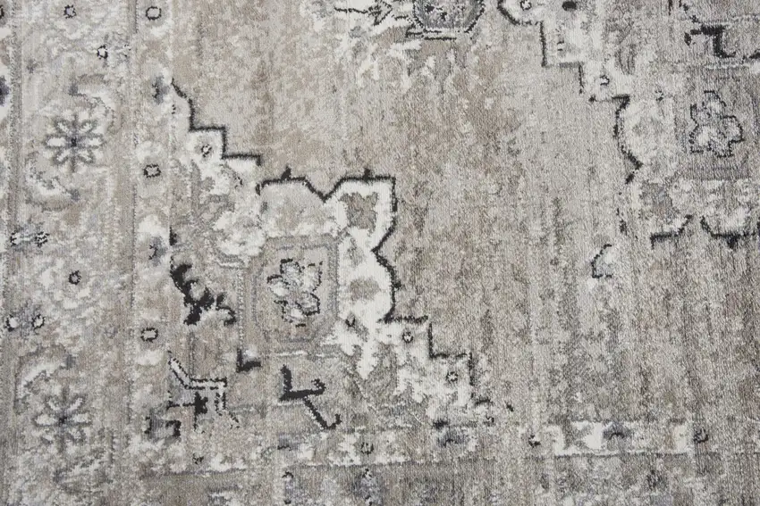 Brown Ivory Gray And Black Medallion Area Rug Photo 2