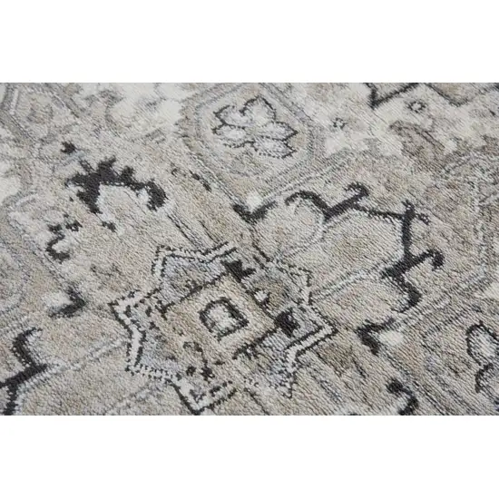 Brown Ivory Gray And Black Medallion Area Rug Photo 6