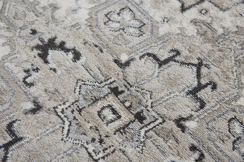 Brown Ivory Gray And Black Medallion Area Rug Photo 6