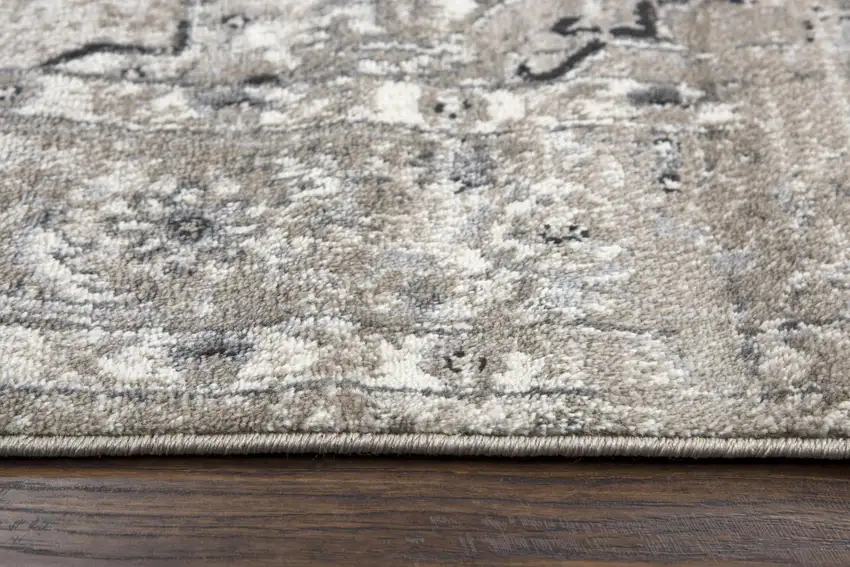 Brown Ivory Gray And Black Medallion Area Rug Photo 3