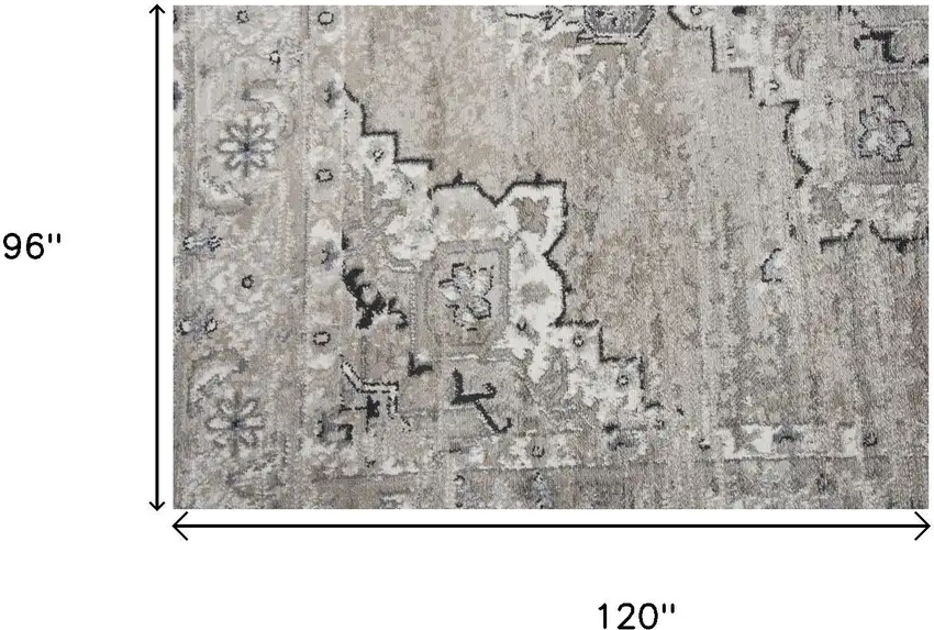 Brown Ivory Gray And Black Medallion Area Rug Photo 7