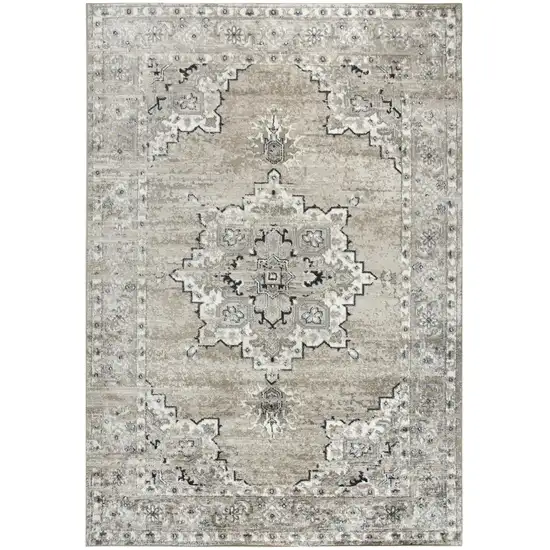 Brown Ivory Gray And Black Medallion Area Rug Photo 4