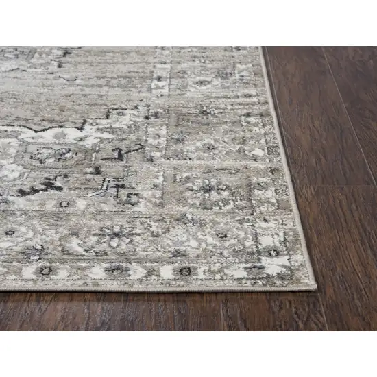 Brown Ivory Gray And Black Medallion Area Rug Photo 5