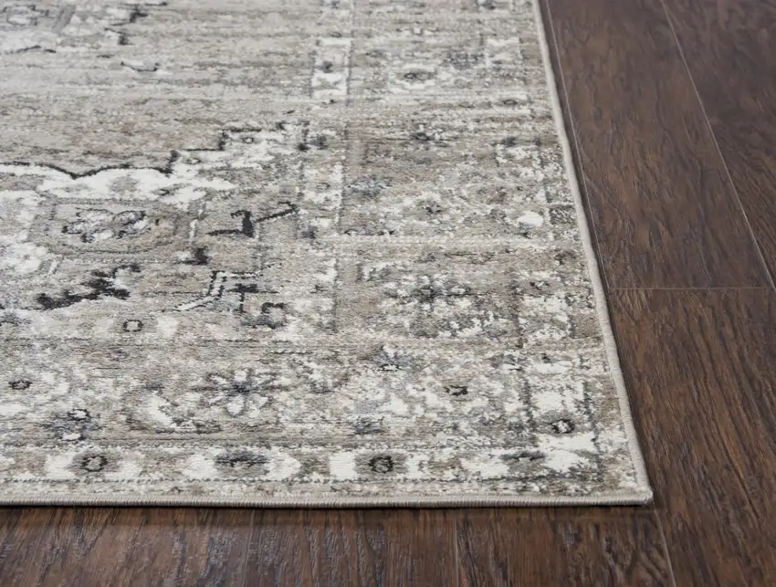 Brown Ivory Gray And Black Medallion Area Rug Photo 5