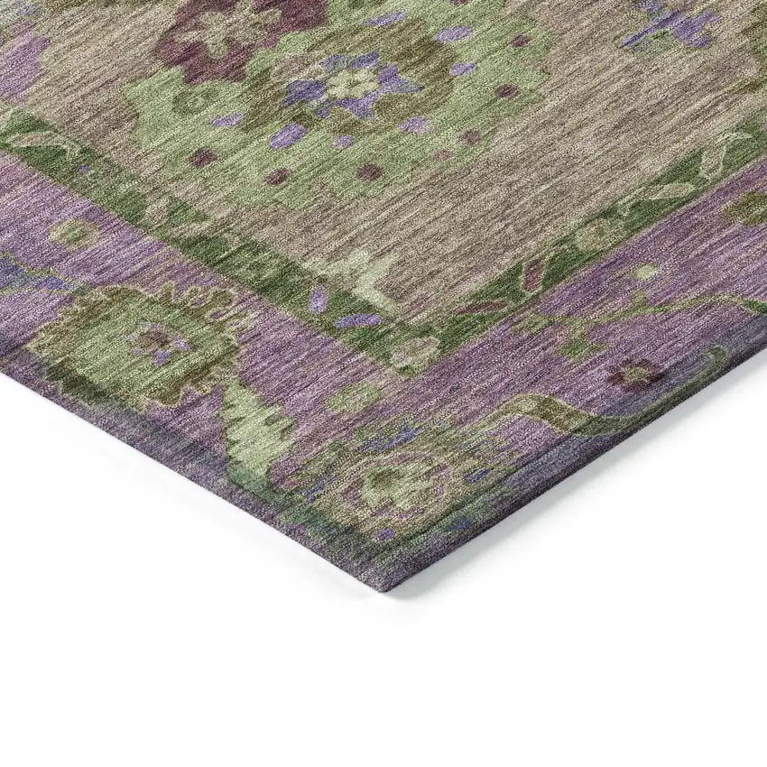 Brown Lavender And Ivory Floral Medallion Washable Indoor Outdoor Area Rug Photo 5