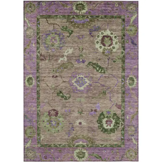 Brown Lavender And Ivory Floral Medallion Washable Indoor Outdoor Area Rug Photo 2