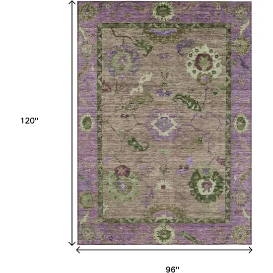 Brown Lavender And Ivory Floral Medallion Washable Indoor Outdoor Area Rug Photo 3