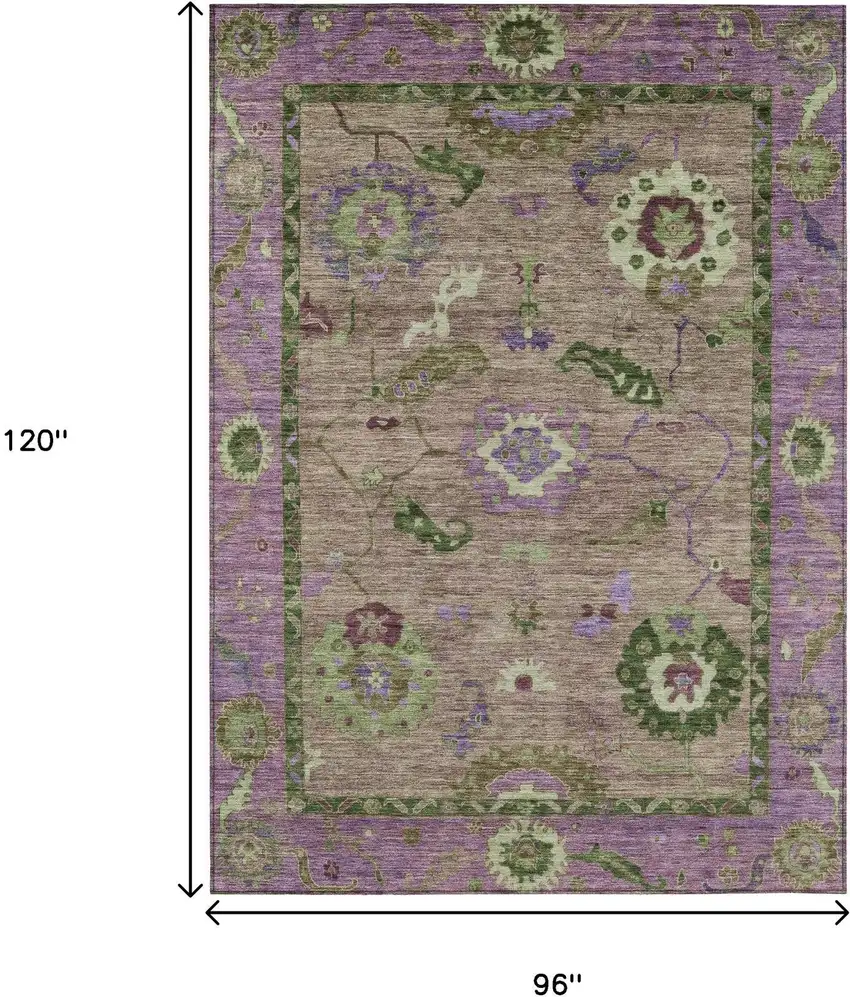Brown Lavender And Ivory Floral Medallion Washable Indoor Outdoor Area Rug Photo 3