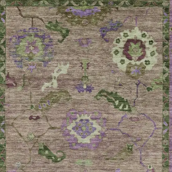 Brown Lavender And Ivory Floral Medallion Washable Indoor Outdoor Area Rug Photo 5