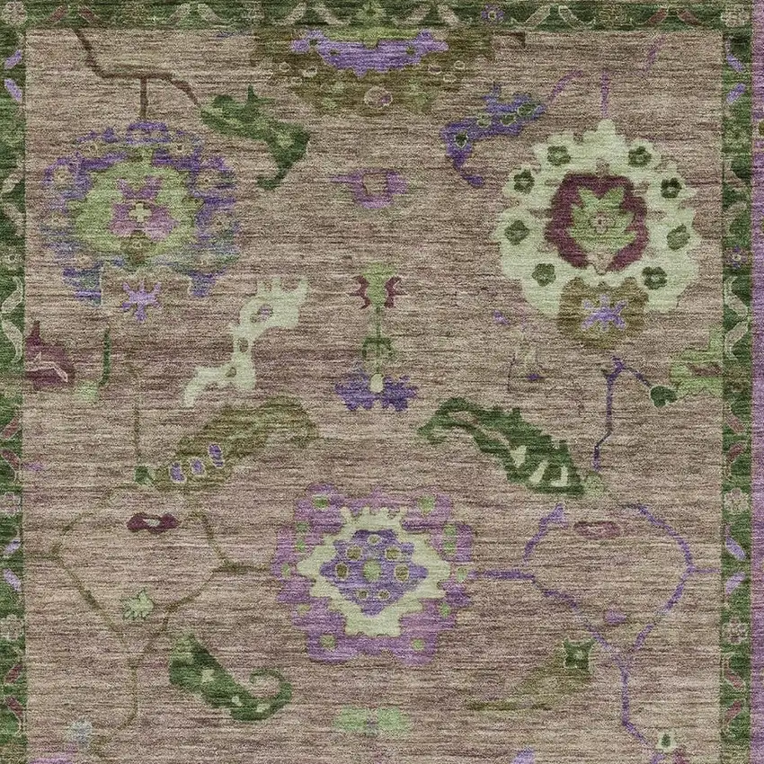 Brown Lavender And Ivory Floral Medallion Washable Indoor Outdoor Area Rug Photo 5