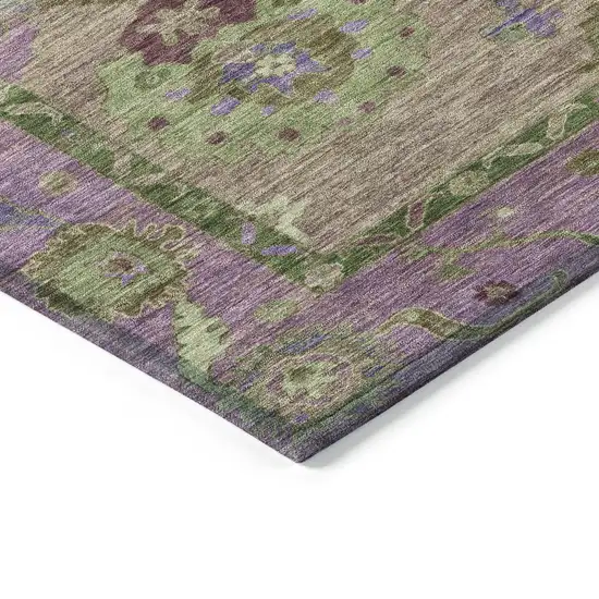 Brown Lavender And Ivory Floral Medallion Washable Indoor Outdoor Area Rug Photo 6