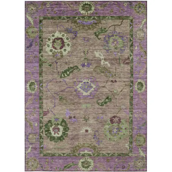Brown Lavender And Ivory Floral Medallion Washable Indoor Outdoor Area Rug Photo 5