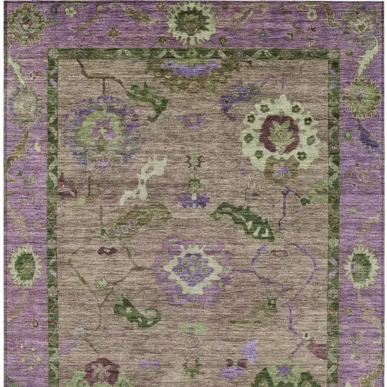 Brown Lavender And Ivory Floral Medallion Washable Indoor Outdoor Area Rug Photo 4