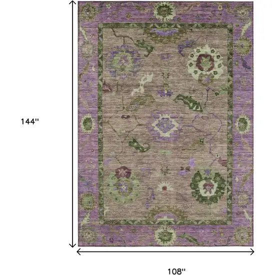 Brown Lavender And Ivory Floral Medallion Washable Indoor Outdoor Area Rug Photo 3