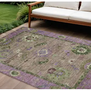 Photo of Brown Lavender And Ivory Floral Medallion Washable Indoor Outdoor Area Rug