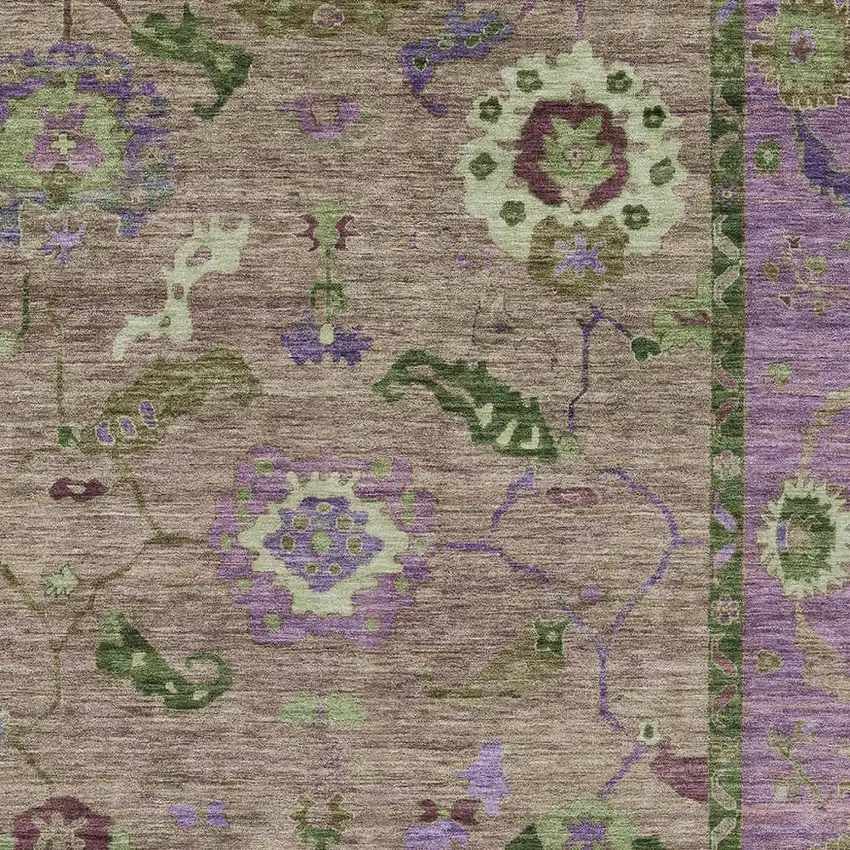 Brown Lavender And Ivory Floral Medallion Washable Indoor Outdoor Area Rug Photo 6