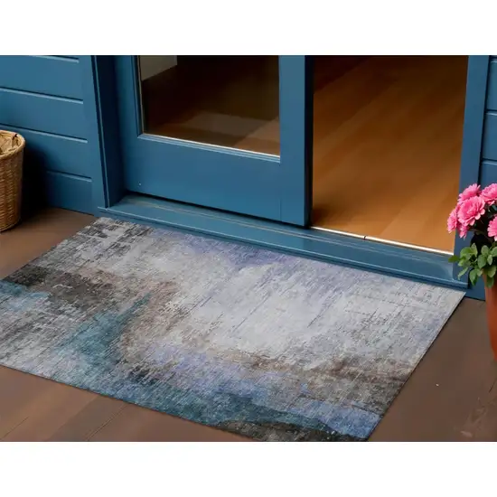 Brown Lavender And Taupe Abstract Washable Indoor Outdoor Area Rug Photo 2