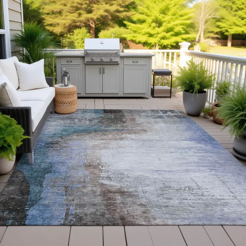 Brown Lavender And Taupe Abstract Washable Indoor Outdoor Area Rug Photo 5