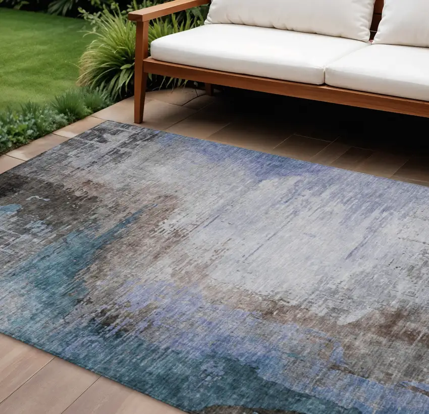 Brown Lavender And Taupe Abstract Washable Indoor Outdoor Area Rug Photo 2