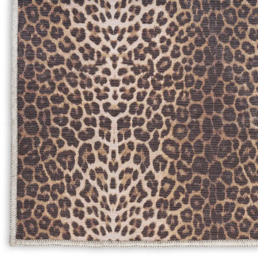 Brown Leopard Print Power Loom Washable Non Skid Runner Rug Photo 3