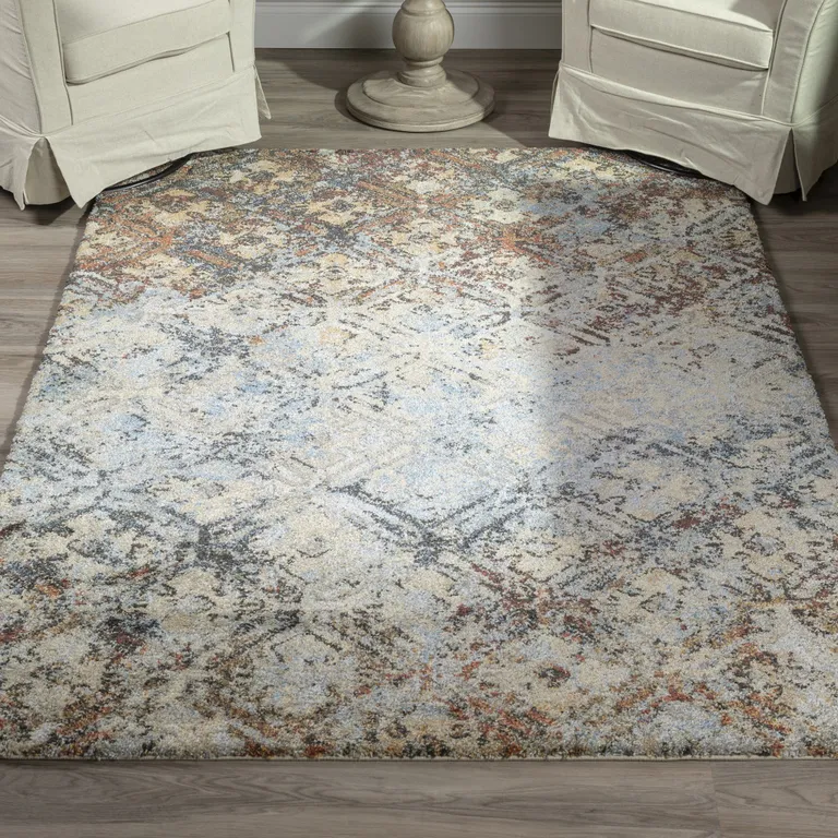 Brown Light Blue And Gray Distressed Diamond Area Rug Photo 1