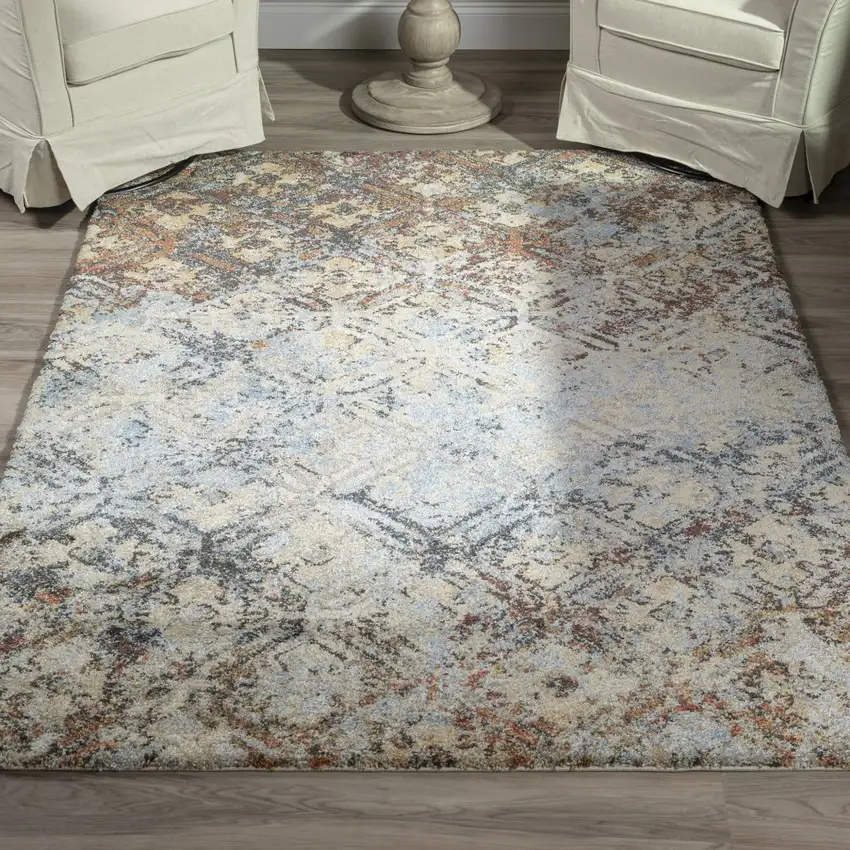 Brown Light Blue And Gray Distressed Diamond Area Rug Photo 1
