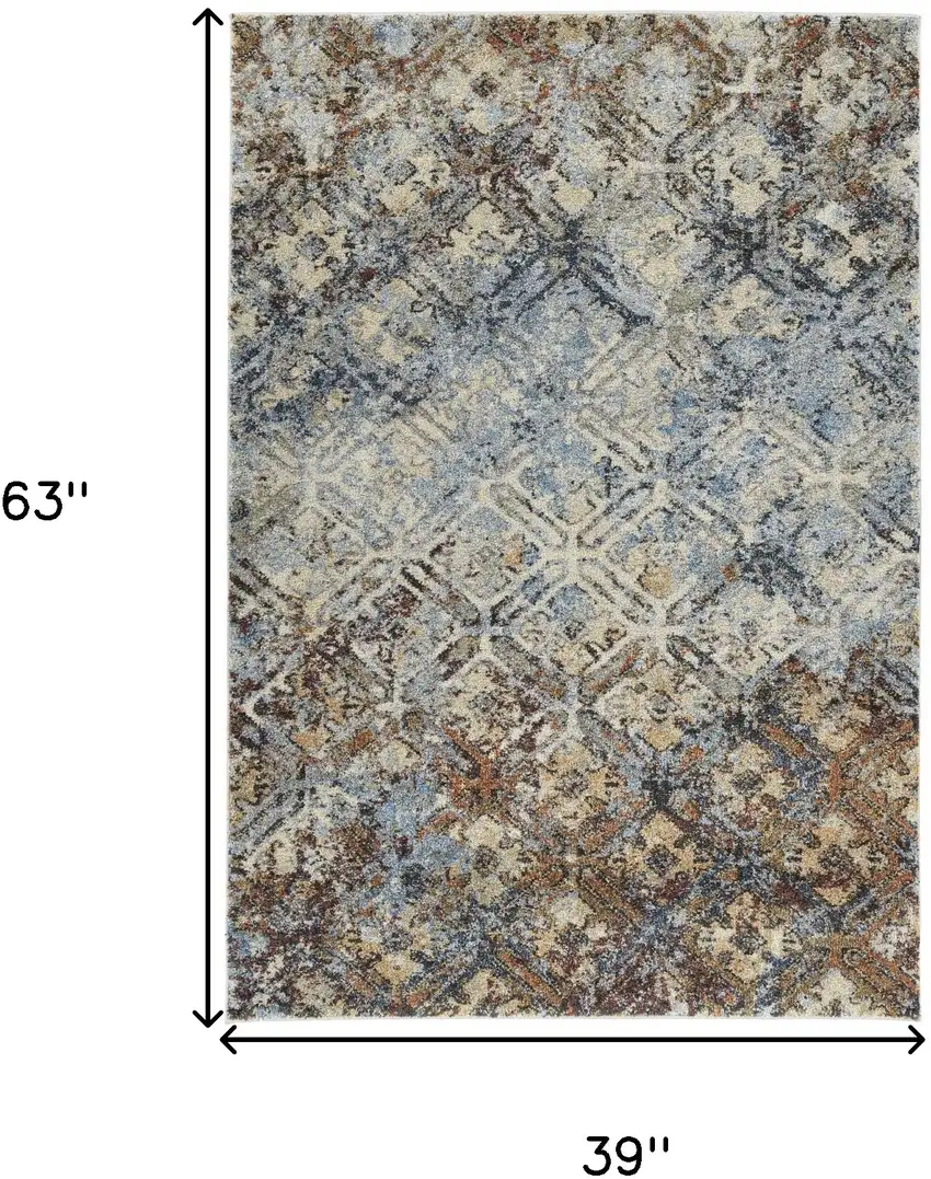 Brown Light Blue And Gray Distressed Diamond Area Rug Photo 7