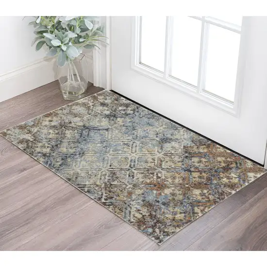 Brown Light Blue And Gray Distressed Diamond Area Rug Photo 1