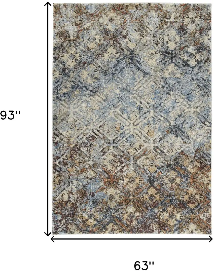 Brown Light Blue And Gray Distressed Diamond Area Rug Photo 7
