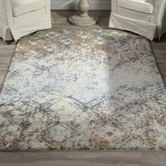 Brown Light Blue And Gray Distressed Diamond Area Rug Photo 1