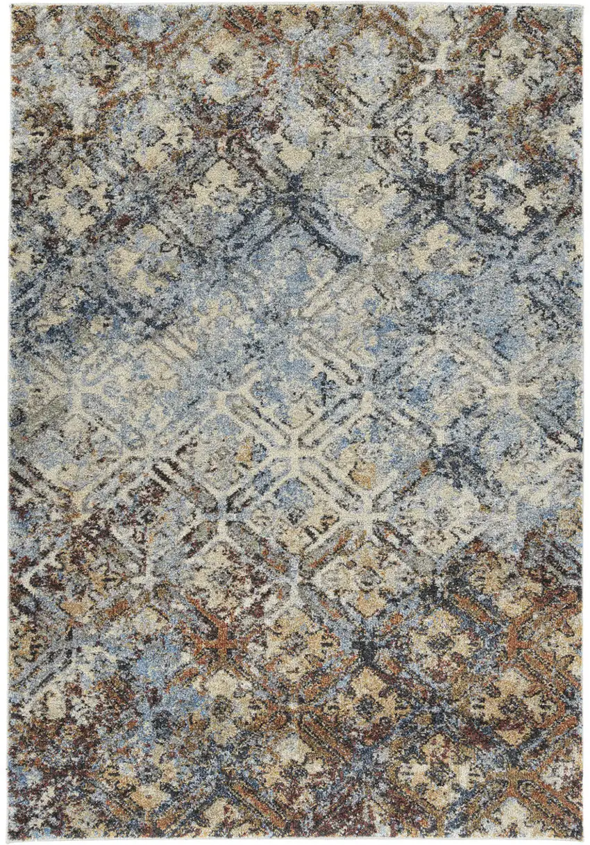 Brown Light Blue And Gray Distressed Diamond Area Rug Photo 5