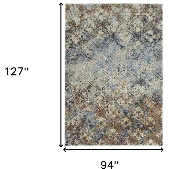 Brown Light Blue And Gray Distressed Diamond Area Rug Photo 3