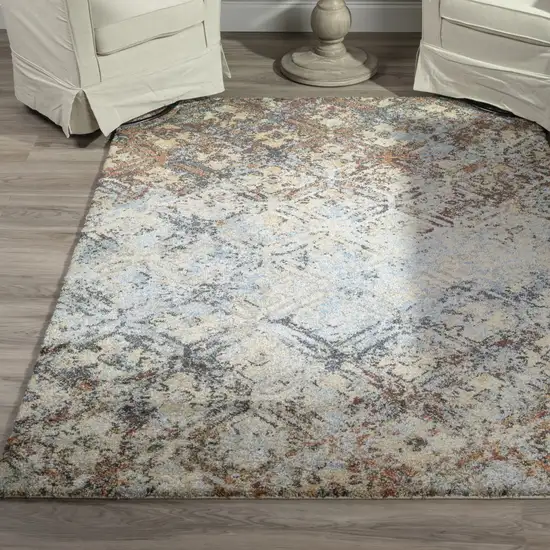 Brown Light Blue And Gray Distressed Diamond Area Rug Photo 3