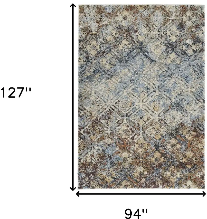 Brown Light Blue And Gray Distressed Diamond Area Rug Photo 3